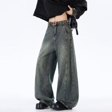 批发窄版乐万直筒裤阔腿牛仔裤女2025秋冬季潮牌高腰宽松显瘦女士裤子