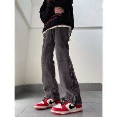 批发微喇淘潮牛仔裤男秋冬款宽松直筒痞帅高级感裤子高街vibe潮牌长裤