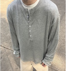 批发美式缘创亨利领长袖t恤男春秋痞帅高级感正肩美式卫衣内搭打底衫