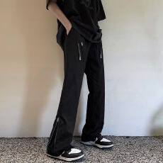 批发欧美牛仔先生高街vibe裤子男春秋潮牌ins裤脚拉链休闲裤喇叭长裤