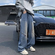 批发工装牛仔先生牛仔裤男秋冬款宽松直筒阔腿高级感裤子潮流美式高街