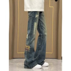 批发刺绣】春秋牛仔先生破洞牛仔裤男款小众设计感宽松直筒阔腿裤子