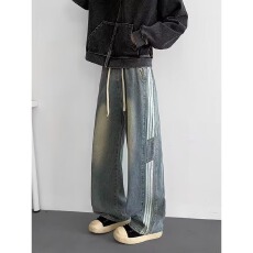 批发港风牛仔先生春秋新款个性牛仔裤男女<b class='q'>嘻哈</b>ins潮高街潮流痞帅长裤