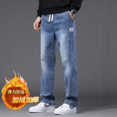 批发2025希佰鸟秋冬新款加绒牛仔裤男士宽松直筒休闲阔腿裤男拖地长裤