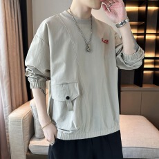 批发卫衣男缘创秋冬2025新款圆领无帽带口袋百搭青少年帅气长袖t上衣