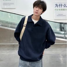 批发曼巴棉290克】春秋二浩POLO衫卫衣宽松复古慵懒氛围翻领长袖上衣