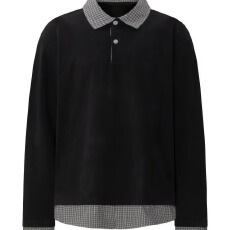 曼巴棉290克格子二浩假两件polo翻领卫衣男长袖打底衫套头上衣