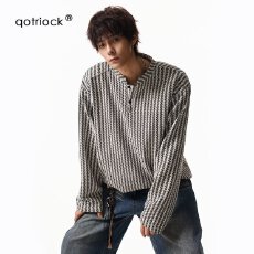 批发原版面料】竖纹揭潮坊纽扣上衣男女春秋微阔垂感微弹长T恤衫情侣