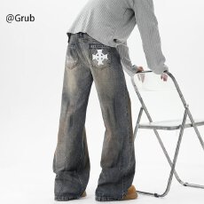 批发半松紧腰】高腰使命者窄版直筒牛仔裤<b class='q'>男</b>女春秋宽松显瘦休闲阔腿裤