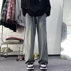 批发【高质量】拼接版多牛仔裤男宽松直筒春秋高街vibe拖地垂感阔腿裤