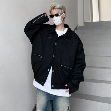 批发夹棉加厚棉衣款工装前言日记夹克衫<b class='q'>男士</b>拉链飞行员垫肩短款外套