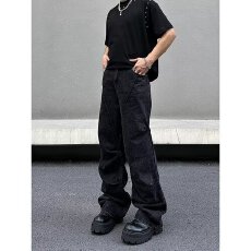 批发原版质量解构派牛拼接弯刀牛仔裤男女宽松阔腿分割镰刀垂感裤子