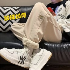 批发加绒】秋冬季潮乐汇保暖羊羔绒运动裤男<b class='q'>女</b>宽松休闲束脚裤情侣长裤