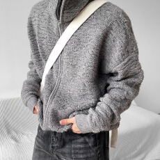 批发纯北极绒高克重立领拉链】保暖国潮情侣针织毛衣男冬开衫外套<b class='q'>休闲</b>