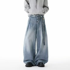 批发美式巴鲁米阔腿<b class='q'>牛仔裤</b>男女2025秋冬高腰宽松<b class='q'>显瘦</b>直筒弯刀拖地裤子