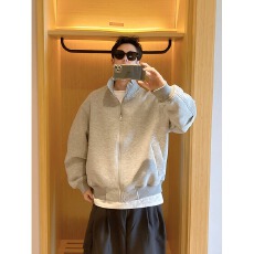 批发纯棉华棉350克<b class='q'>休闲</b>正派潮牌立领开衫夹克男秋简约纯色<b class='q'>运动</b>外套