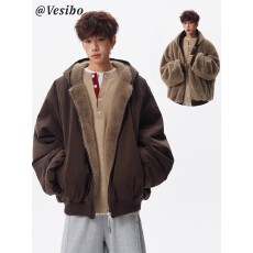 批发双面穿兔毛绒棉服】棉衣<b class='q'>男</b>嘉盛冬季保暖连帽棉服复古百搭情侣外套