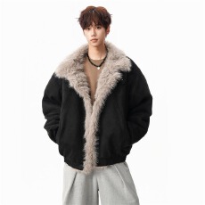 批发麂皮绒座山雕】棉服千牛棉衣<b class='q'>男</b>冬季保暖立领夹克复古百搭情侣外套