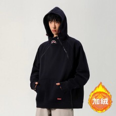 批发鲨鱼嘴刺绣卫衣加绒】双拉链男女冬季连帽开衫<b class='q'>运动</b>服boxy情侣外套