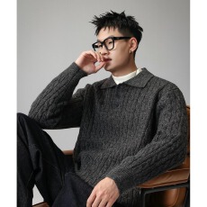 批发翻领毛衣】秋冬万凯邦时尚套头针织衫宽松慵懒风休闲纯色<b class='q'>男</b>士毛衣