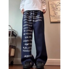 华棉印花卫裤男008春秋季小众设计感直筒裤hiphop嘻哈阔腿裤子