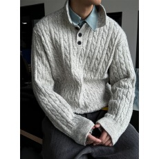 高端狮城麻花毛衣男士翻领保暖针织衫2025秋冬季新款内搭打底衫男