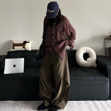 立体南风街区褶皱设计伞兵裤男女潮流老钱宽松直筒微喇阔腿休闲裤