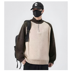 批发北极绒高克重<b class='q'>毛衣</b>】冬季兔先绅插肩袖提花半高领领半拉链针织衫男