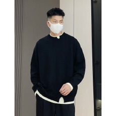 批发秋冬兔先绅假两件高级感设计百搭情侣款针织衫<b class='q'>毛衣</b>男宽松休闲圆领