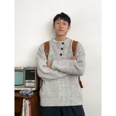 批发美式兔先绅复古亨利领毛衣<b class='q'>男</b>冬季慵懒风高级感针织衫cleanfit外套