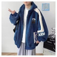 批发2025淘哥龍秋冬新款休闲羊羔绒连帽外套<b class='q'>男</b>女宽松加厚时尚印花棉服