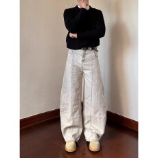 美式OOTD复古高腰直筒牛仔裤男秋冬高街设计感宽松显瘦阔腿长裤子