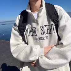 批发2025长隆韩系半拉链卫衣男高级感春秋款宽松潮流字母刺绣上衣外套