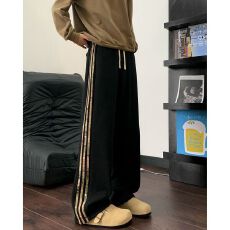 批发薄款抗起球华棉牛奶丝复合条纹潮流坊<b class='q'>裤子</b>男春秋卫裤阔腿直筒裤