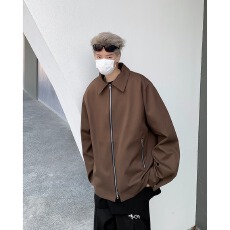 批发【小牛津横条防水底特律黑衣双拉链工装夹克男短款美式高街外套