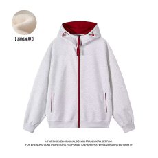 批发【华棉复贝贝绒秋冬八街中性基础刺绣拼接撞色连帽开衫加绒卫衣