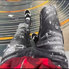 批发美式老铁高街轻奢泼墨牛仔<b class='q'>裤</b>假破洞<b class='q'>修身</b>宽松休闲男女同款长<b class='q'>裤</b>潮