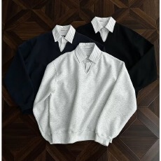 批发假两件春秋101号季日系<b class='q'>衬衫</b>2026卫衣<b class='q'>情侣</b><b class='q'>学生</b>拼接条纹polo衫男