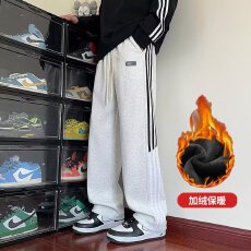 批发加绒复贝贝绒】秋冬长隆运动裤男弯刀<b class='q'>休闲裤</b>子宽松直筒裤阔腿卫裤