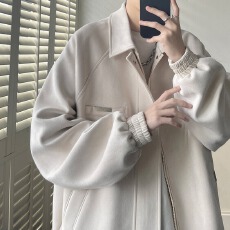 双层麂皮绒外套男港潮秋冬季痞帅炸街青少年宽松休闲翻领夹克