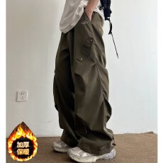 加绒机能伞兵裤男士美邦运动冲锋裤宽松加绒阔腿休闲工装裤子冬