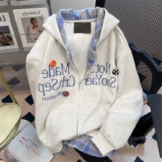 假两件华棉复合320克连帽刺绣带配件卫衣国潮秋冬季开衫外套男