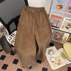 批发【灯芯绒弯刀】秋冬二浩<b class='q'>休闲裤</b>男女宽松美拉德休闲松紧腰阔腿长裤