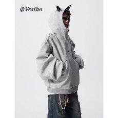 批发华棉400克复合】情侣M4秋冬季短款开衫拉链连帽卫衣男女宽松外套