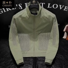 批发美式千牛潮牌拼接外套男春秋复古高级感百搭宽松时尚飞行员<b class='q'>夹克</b>