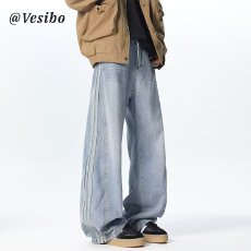 批发美式乐万邦牛仔裤男女款春秋直筒宽松潮牌工装阔腿男生休闲长裤子