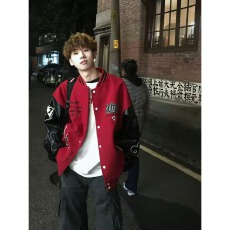 刺绣夹棉加厚招财夹克棒球服男女秋冬美式潮牌撞色休闲情侣外套