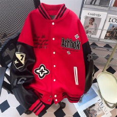 刺绣夹棉加厚招财夹克棒球服男女秋冬美式潮牌撞色休闲情侣外套