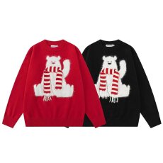 北极绒提貂毛圣诞艺汐喜庆男女围巾小熊圆领毛衣冬宽松上衣长袖