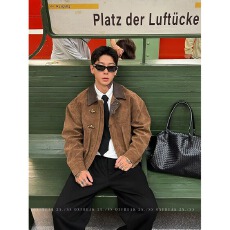 批发【夹克飞机扣】春秋侠魁拼接假两件夹克男宽松格子百搭外套上衣<b class='q'>潮</b>